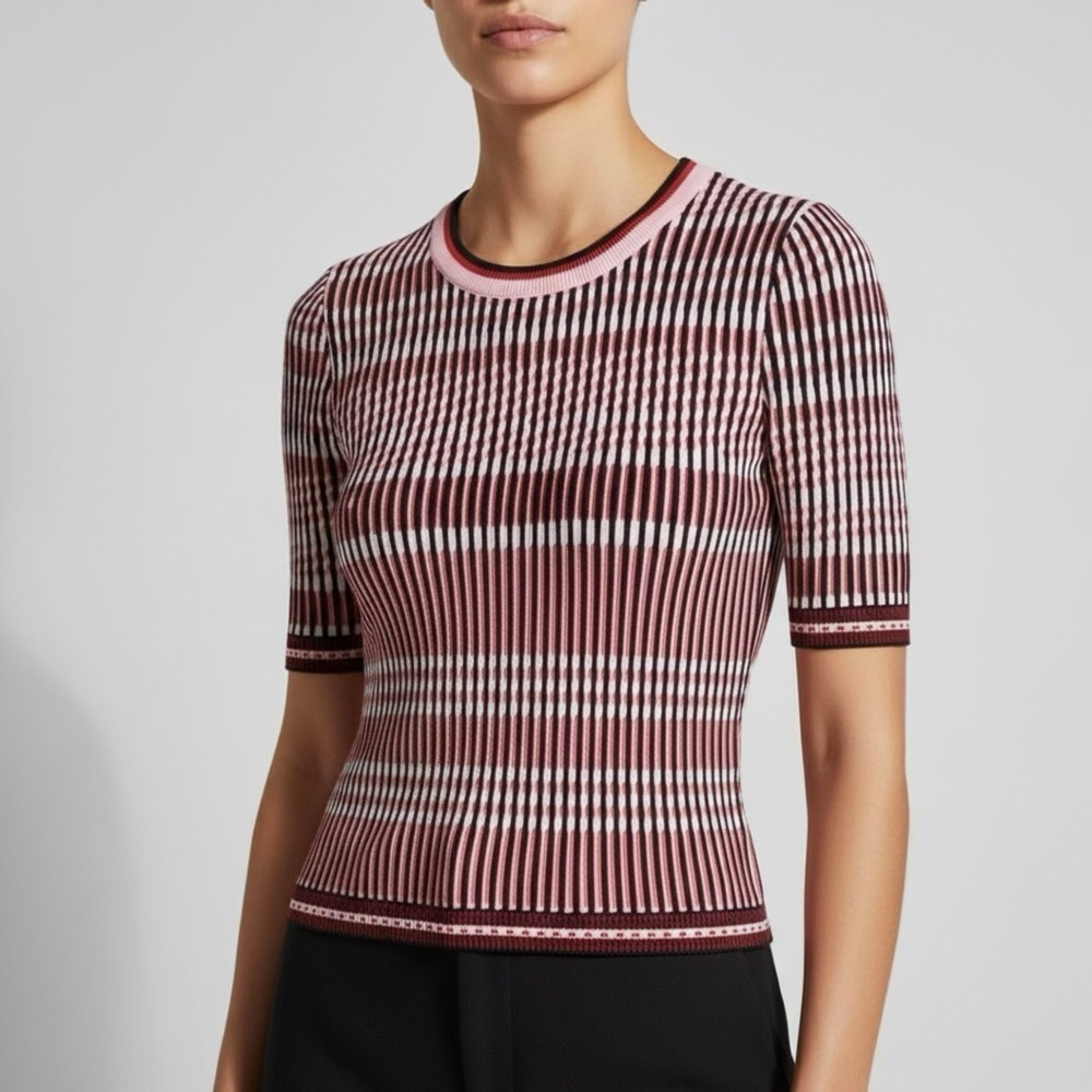 NWOT Topshop Women’s Multi Stripe Ribbed Top Sz 2